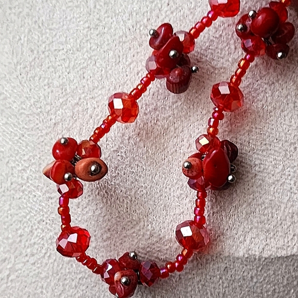 Red Glass Bead Necklace with Earrings Set - Picture 3 of 6